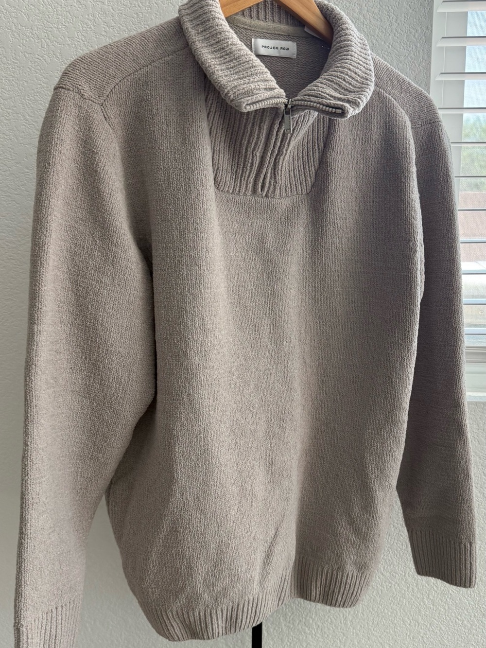 Projek Raw Men's Taupe Zip-Neck Knit Sweater